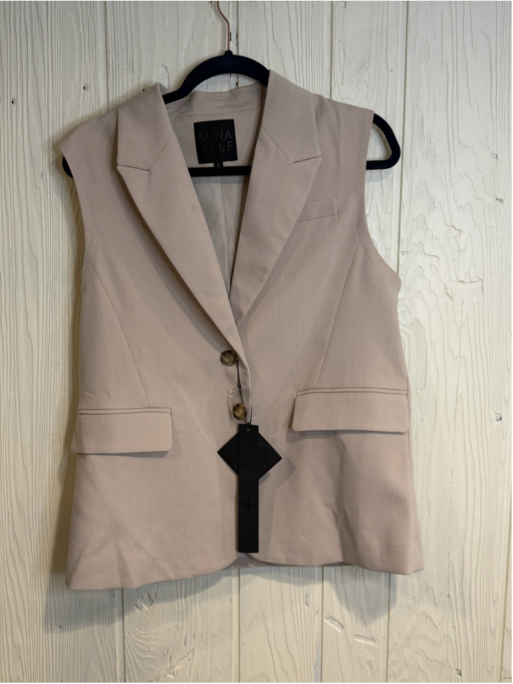 Women's MINASELF Sleeveless Blazer Vest Beige Size L